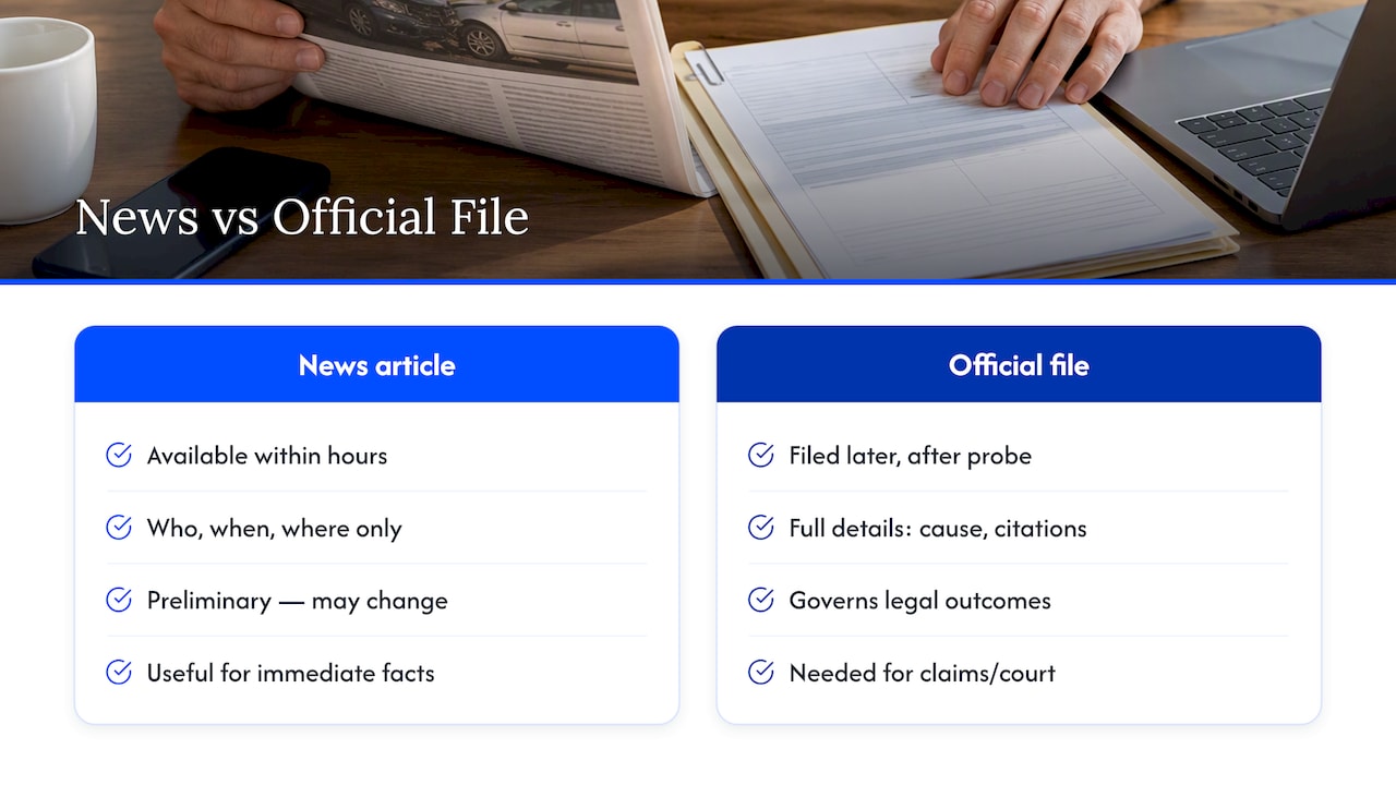Reading a news story against the official crash file — overview diagram
