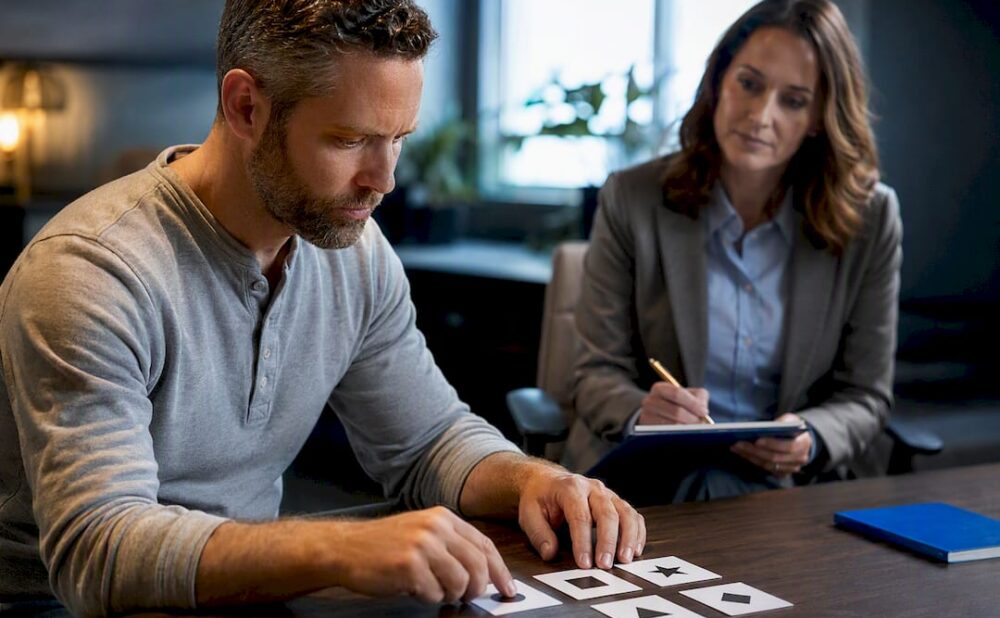 Neuropsychologist conducting a brain injury assessment
