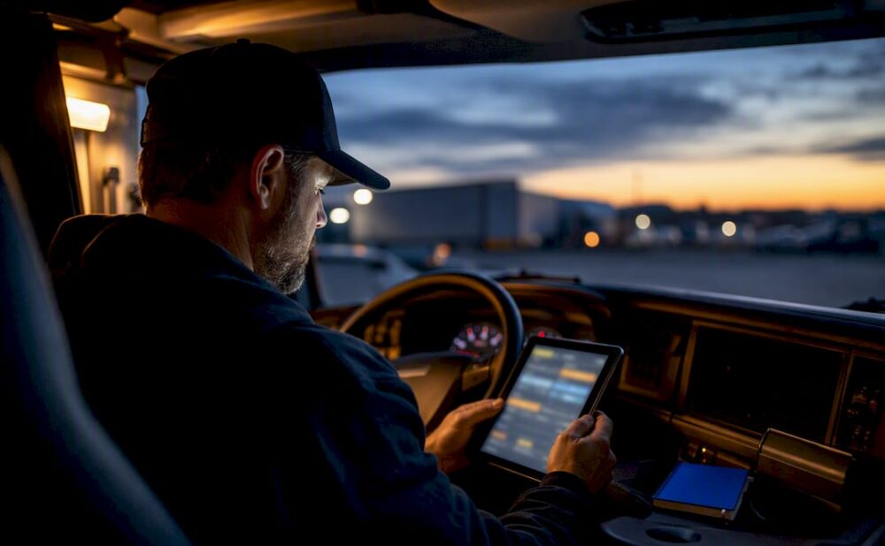 Driver reviewing hours of service log