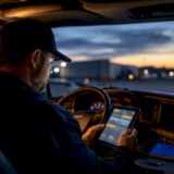 Driver reviewing hours of service log