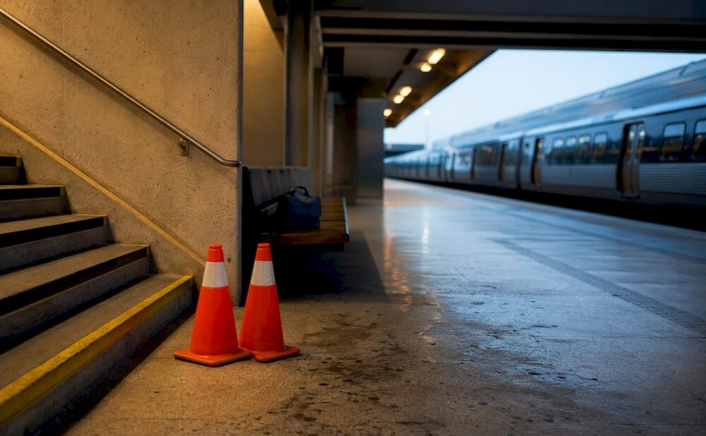 Empty transit platform after an accident