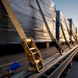 Tiedowns securing cargo on a commercial trailer