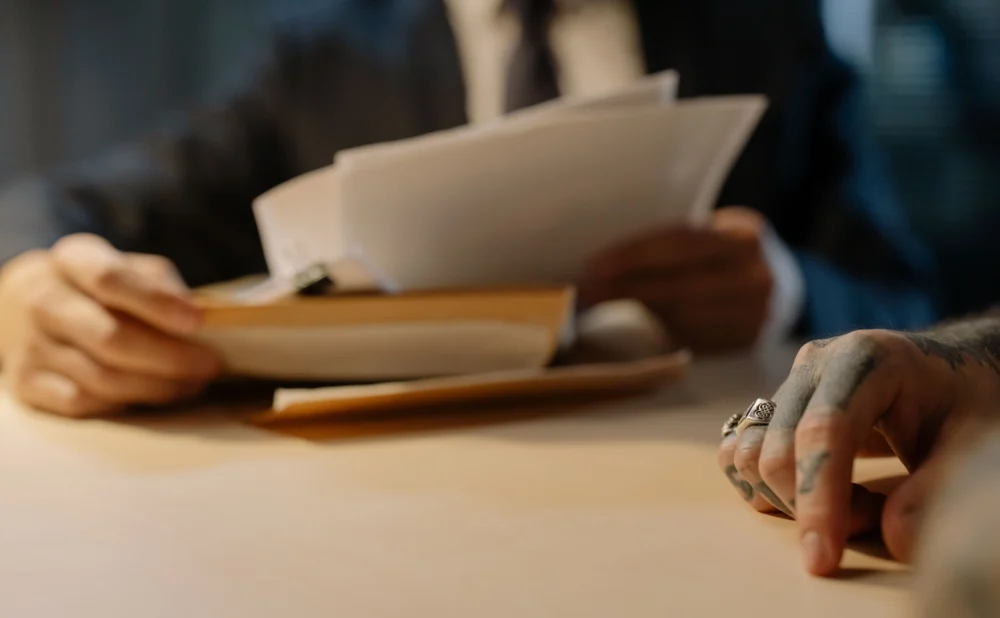 Lawyer preparing evidence for a workers compensation hearing