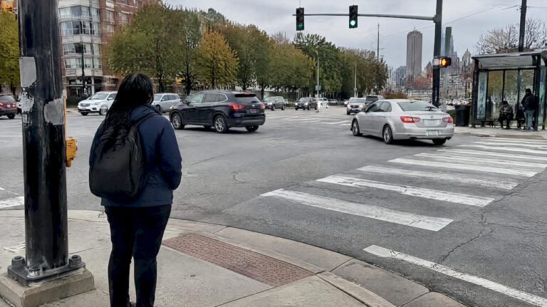 Atlanta intersection with crossing traffic and pedestrians