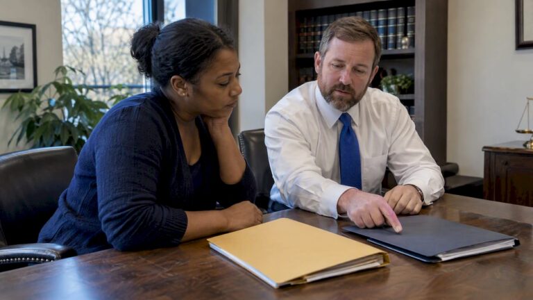Client and attorney comparing legal options