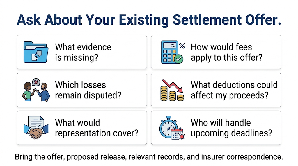 Six questions to ask an attorney about an existing car accident settlement offer.