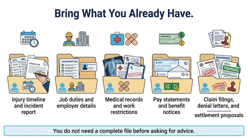 Documents to prepare for a Georgia workers’ compensation consultation.