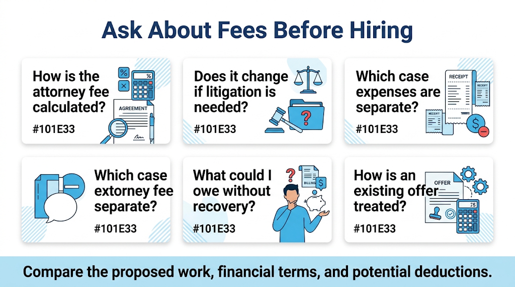 Questions about attorney fees, litigation expenses, and existing settlement offers.