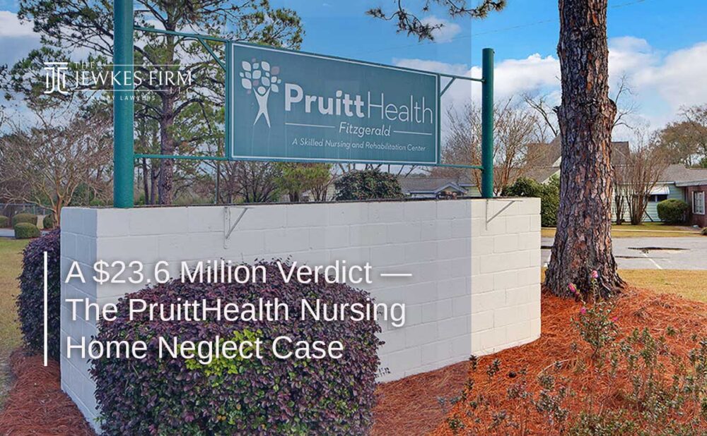 PruittHealth Fitzgerald sign outside a nursing and rehabilitation center, highlighting the PruittHealth nursing home neglect case and the $23.6 million verdict.