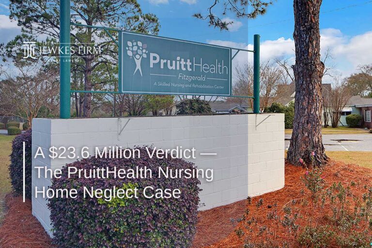 PruittHealth Fitzgerald sign outside a nursing and rehabilitation center, highlighting the PruittHealth nursing home neglect case and the $23.6 million verdict.